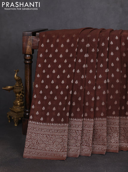 Banarasi semi georgette saree brown with allover thread & zari woven buttas and zari woven border