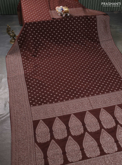 Banarasi semi georgette saree brown with allover thread & zari woven buttas and zari woven border
