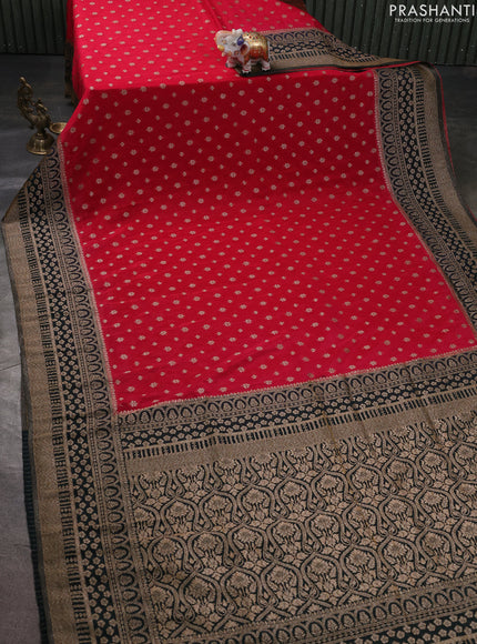 Banarasi semi georgette saree red and bottle green with allover thread & zari woven buttas and zari woven border