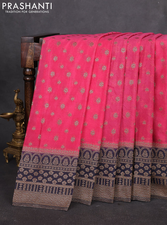 Banarasi semi georgette saree lotus pink and navy blue with allover thread & zari woven buttas and zari woven border