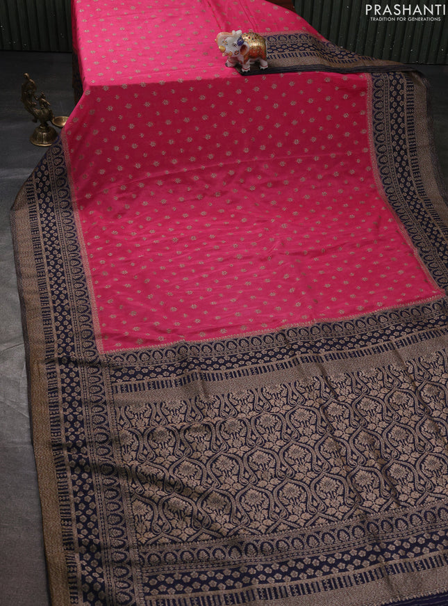 Banarasi semi georgette saree lotus pink and navy blue with allover thread & zari woven buttas and zari woven border