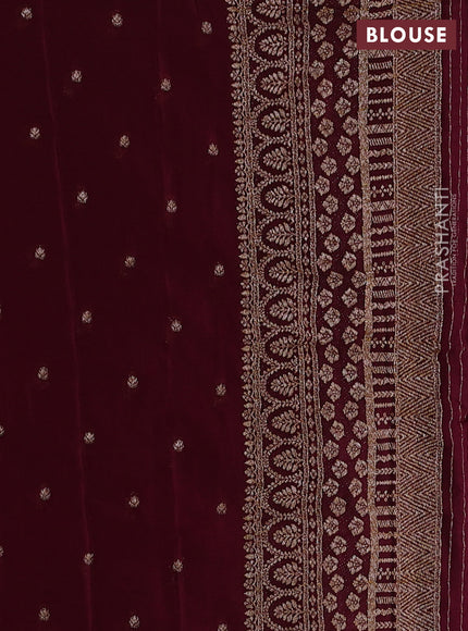 Banarasi semi georgette saree peach shade and deep wine with allover thread & zari woven buttas and zari woven border