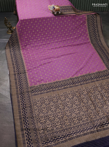 Banarasi semi georgette saree lavender and navy blue with allover thread & zari woven buttas and zari woven border
