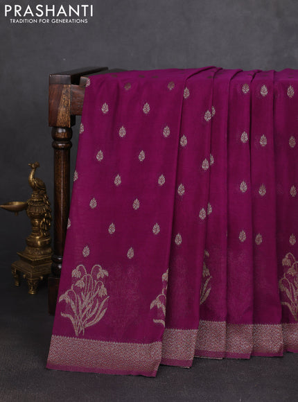 Banarasi semi georgette saree purple with allover thread & zari woven buttas and zari woven border