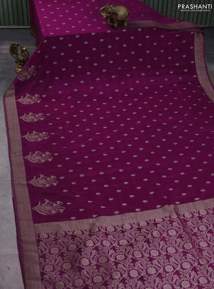 Banarasi semi georgette saree purple with allover thread & zari woven buttas and zari woven border