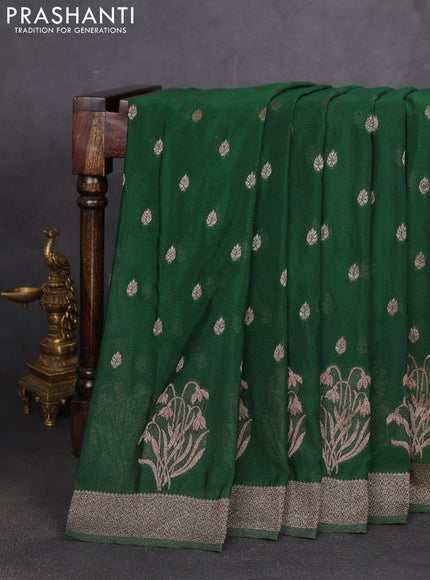 Banarasi semi georgette saree bottle green with allover thread & zari woven buttas and zari woven border