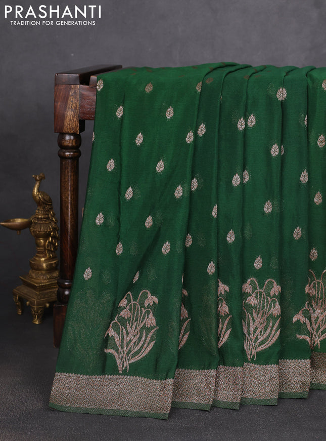 Banarasi semi georgette saree bottle green with allover thread & zari woven buttas and zari woven border