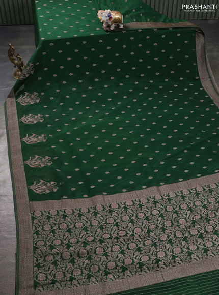 Banarasi semi georgette saree bottle green with allover thread & zari woven buttas and zari woven border