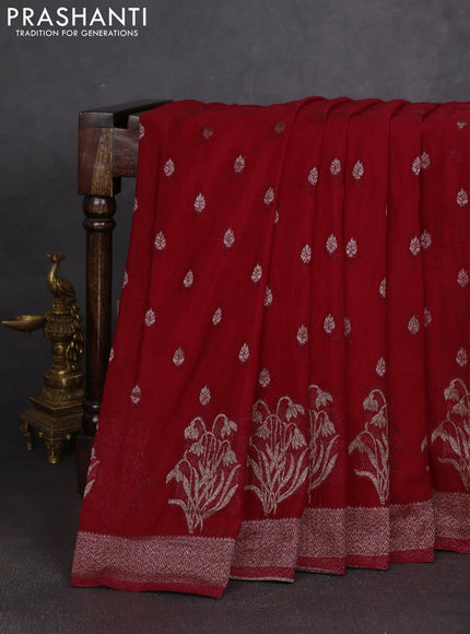 Banarasi semi georgette saree red with allover thread & zari woven buttas and zari woven border