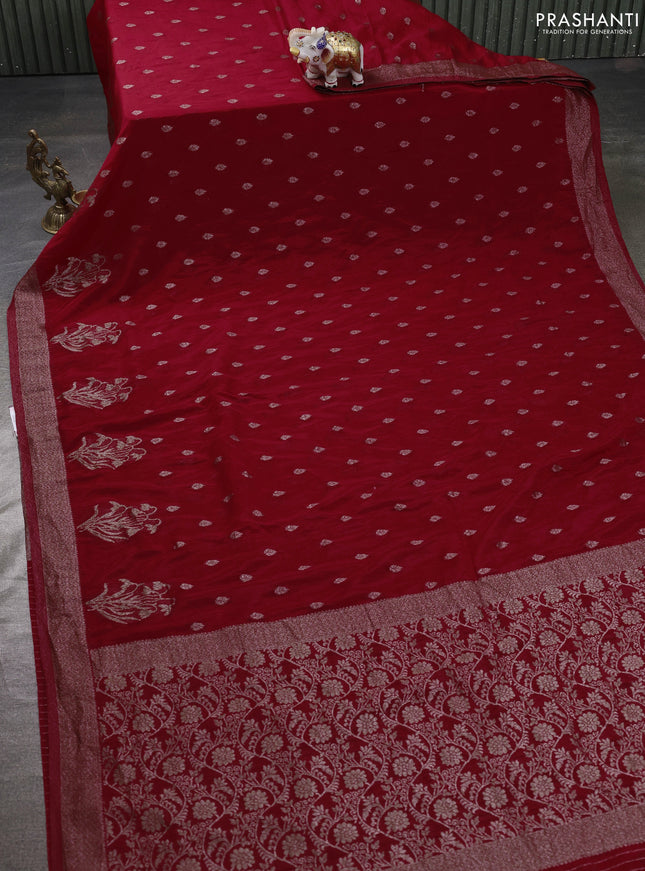 Banarasi semi georgette saree red with allover thread & zari woven buttas and zari woven border