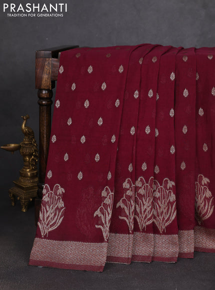 Banarasi semi georgette saree deep wine shade with allover thread & zari woven buttas and zari woven border