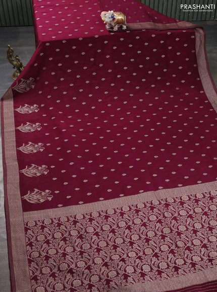 Banarasi semi georgette saree deep wine shade with allover thread & zari woven buttas and zari woven border