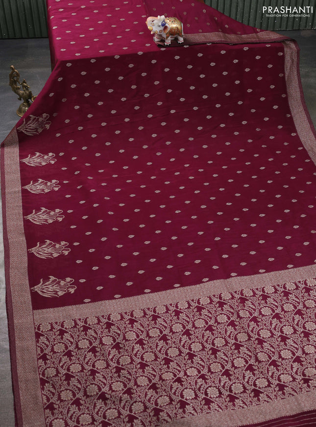 Banarasi semi georgette saree deep wine shade with allover thread & zari woven buttas and zari woven border