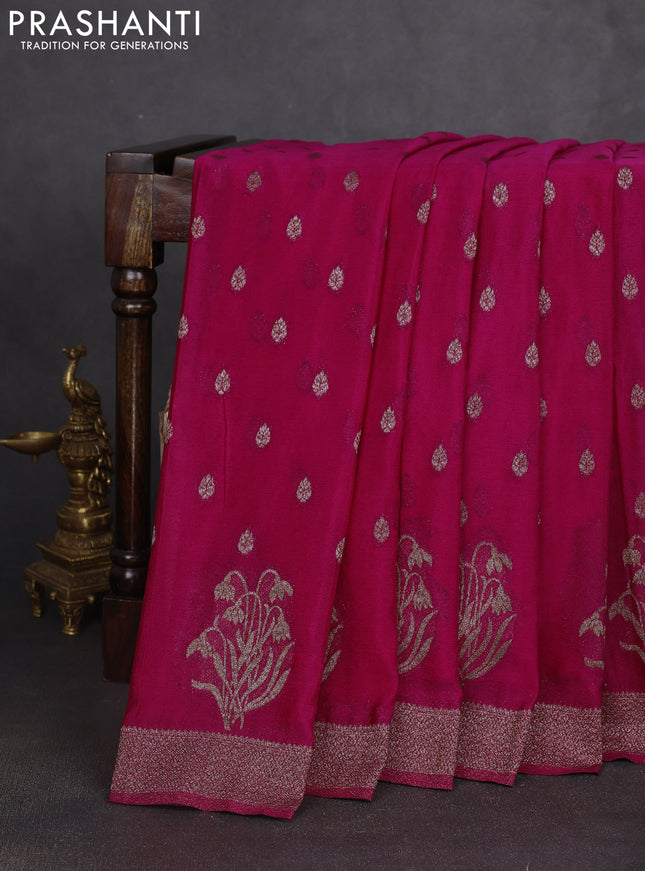 Banarasi semi georgette saree pink with allover thread & zari woven buttas and zari woven border