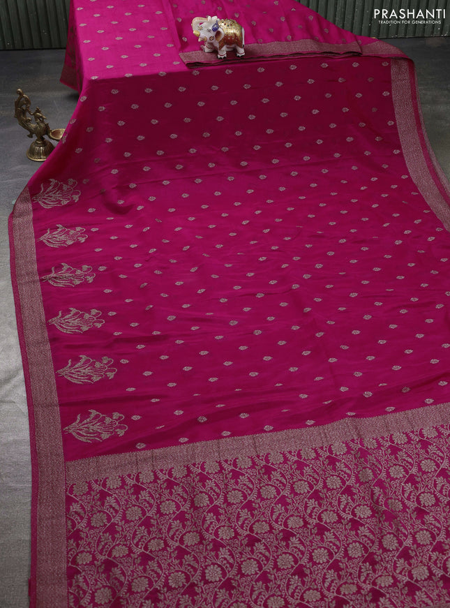 Banarasi semi georgette saree pink with allover thread & zari woven buttas and zari woven border