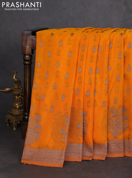 Banarasi semi georgette saree mustard yellow with allover thread & zari woven buttas and zari woven border