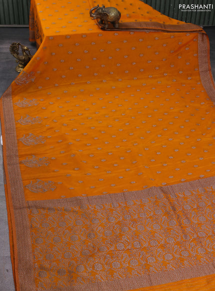Banarasi semi georgette saree mustard yellow with allover thread & zari woven buttas and zari woven border