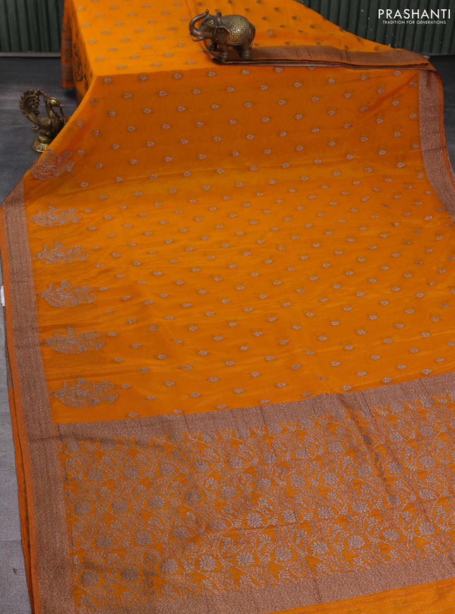 Banarasi semi georgette saree mustard yellow with allover thread & zari woven buttas and zari woven border