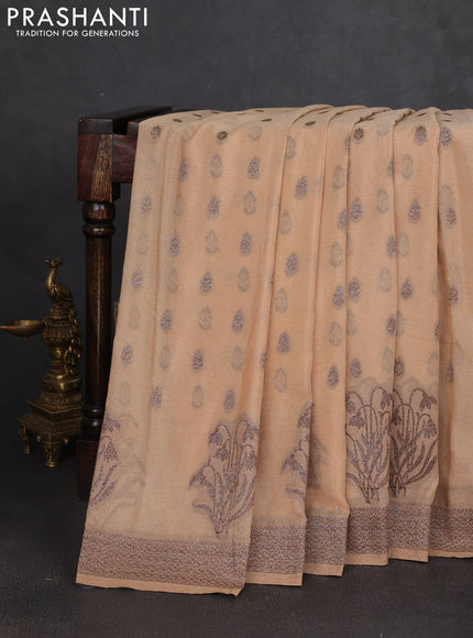 Banarasi semi georgette saree sandal with allover thread & zari woven buttas and zari woven border