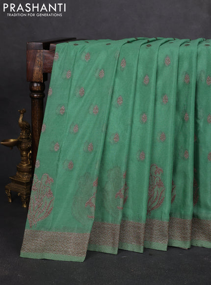 Banarasi semi georgette saree pastel green with allover thread & zari woven buttas and zari woven border