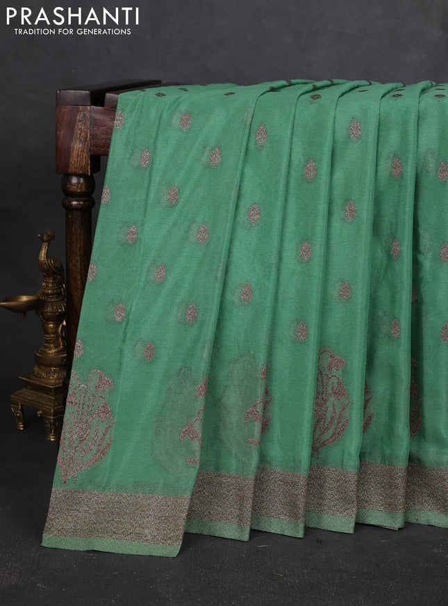 Banarasi semi georgette saree pastel green with allover thread & zari woven buttas and zari woven border