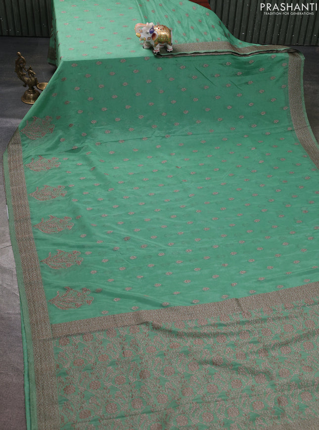 Banarasi semi georgette saree pastel green with allover thread & zari woven buttas and zari woven border