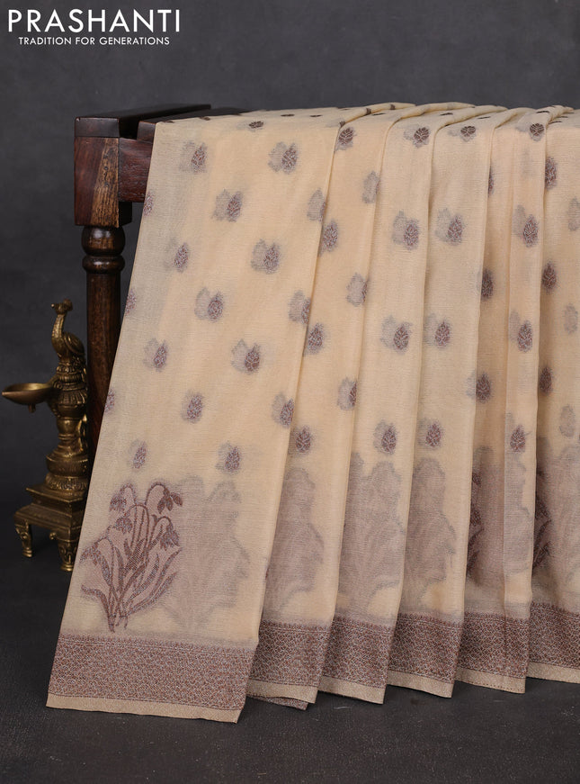 Banarasi semi georgette saree beige with allover thread & zari woven buttas and zari woven border