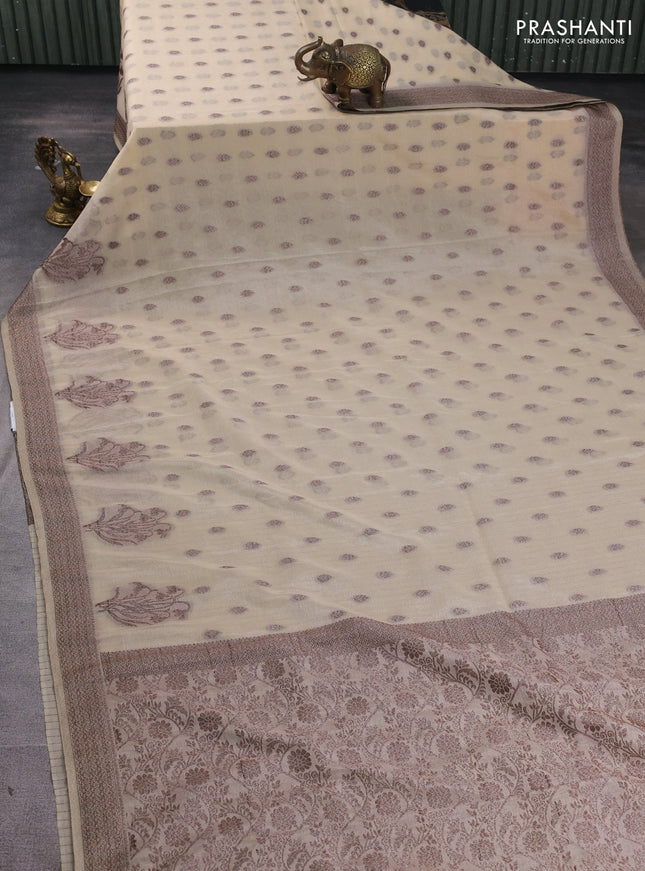 Banarasi semi georgette saree beige with allover thread & zari woven buttas and zari woven border