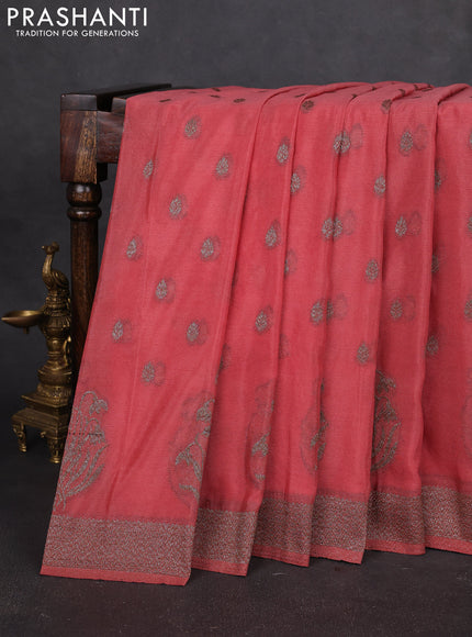 Banarasi semi georgette saree peach shade with allover thread & zari woven buttas and zari woven border