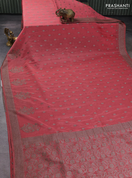 Banarasi semi georgette saree peach shade with allover thread & zari woven buttas and zari woven border