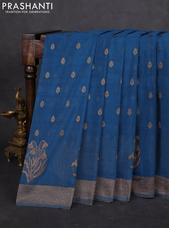 Banarasi semi georgette saree peacock blue with allover thread & zari woven buttas and zari woven border