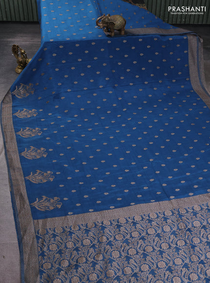 Banarasi semi georgette saree peacock blue with allover thread & zari woven buttas and zari woven border