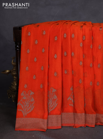 Banarasi semi georgette saree orange with allover thread & zari woven buttas and zari woven border