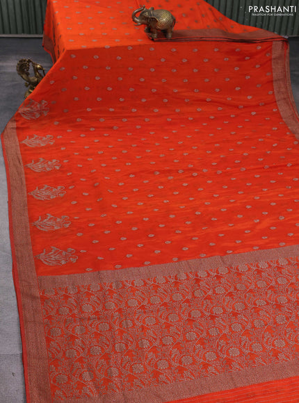 Banarasi semi georgette saree orange with allover thread & zari woven buttas and zari woven border