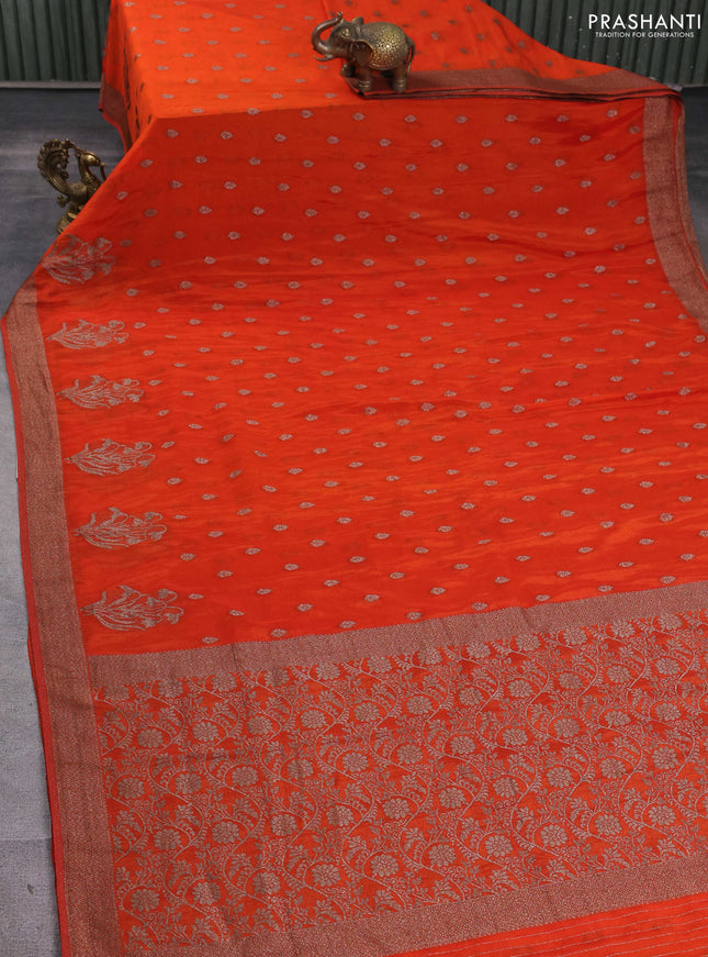 Banarasi semi georgette saree orange with allover thread & zari woven buttas and zari woven border