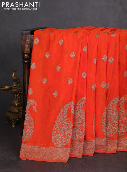 Banarasi semi georgette saree orange with allover thread & zari woven buttas and zari woven border