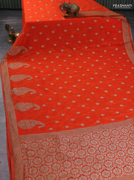 Banarasi semi georgette saree orange with allover thread & zari woven buttas and zari woven border
