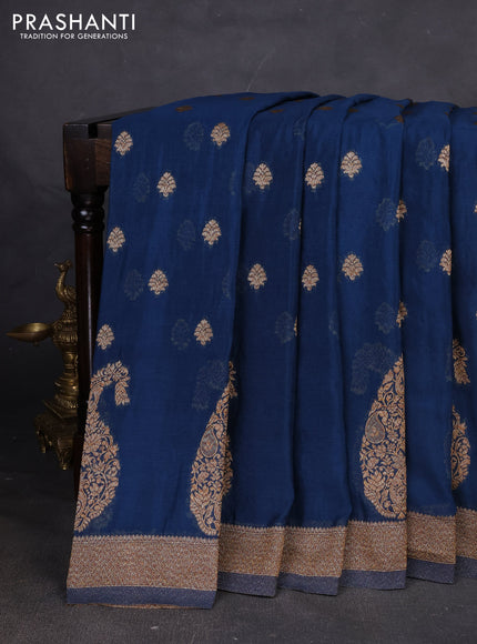 Banarasi semi georgette saree peacock blue with allover thread & zari woven buttas and zari woven border