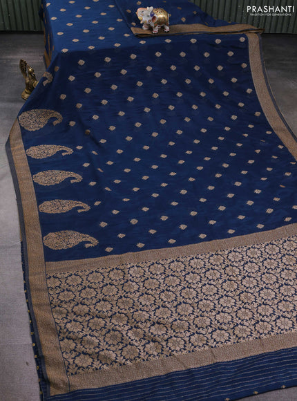 Banarasi semi georgette saree peacock blue with allover thread & zari woven buttas and zari woven border