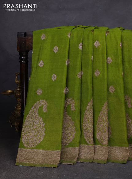 Banarasi semi georgette saree mehendi green with allover thread & zari woven buttas and zari woven border
