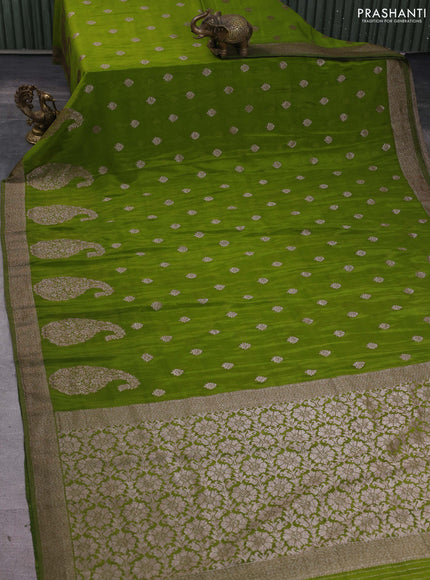 Banarasi semi georgette saree mehendi green with allover thread & zari woven buttas and zari woven border