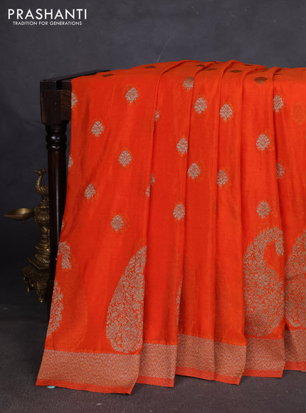 Banarasi semi georgette saree orange with allover thread & zari woven buttas and zari woven border