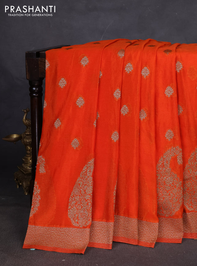 Banarasi semi georgette saree orange with allover thread & zari woven buttas and zari woven border