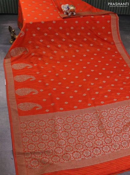 Banarasi semi georgette saree orange with allover thread & zari woven buttas and zari woven border