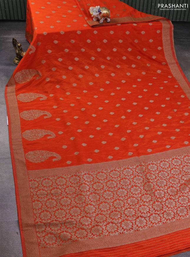 Banarasi semi georgette saree orange with allover thread & zari woven buttas and zari woven border