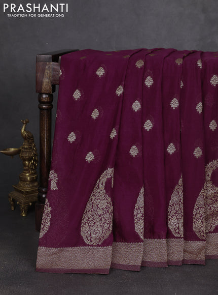 Banarasi semi georgette saree deep wine shade with allover thread & zari woven buttas and zari woven border