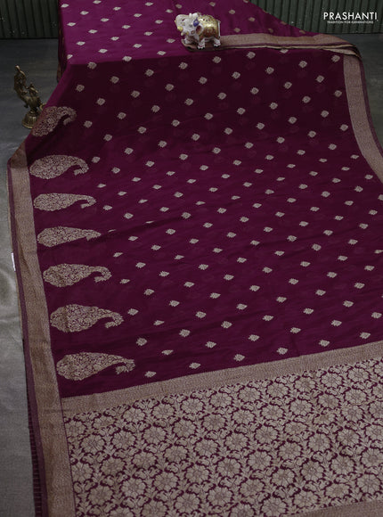 Banarasi semi georgette saree deep wine shade with allover thread & zari woven buttas and zari woven border