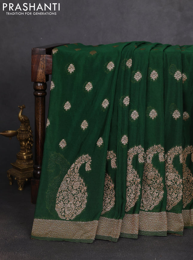 Banarasi semi georgette saree bottle green with allover thread & zari woven buttas and zari woven border