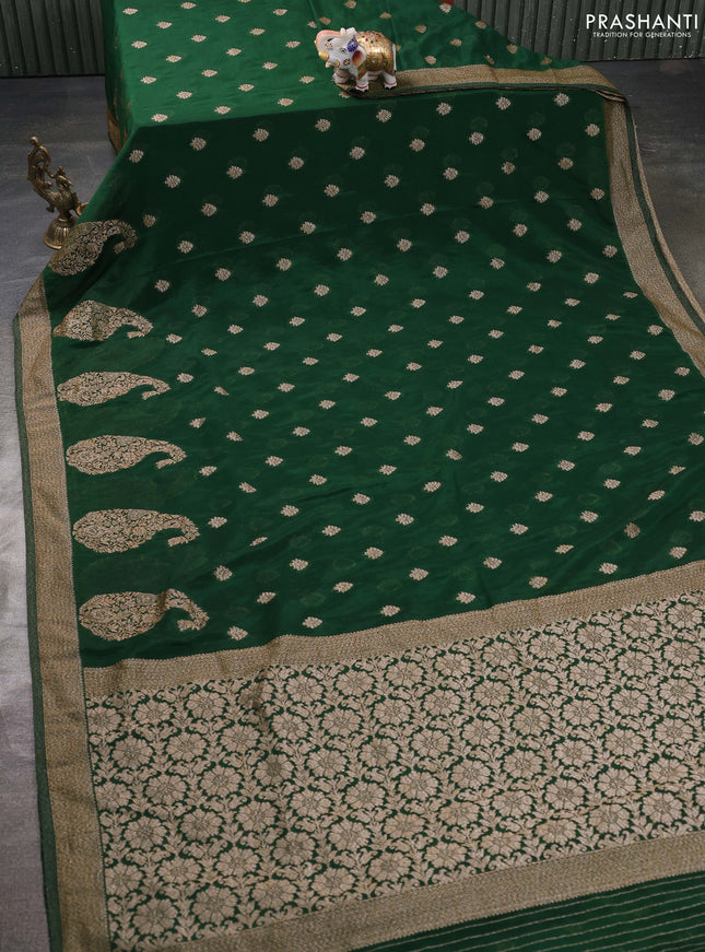 Banarasi semi georgette saree bottle green with allover thread & zari woven buttas and zari woven border