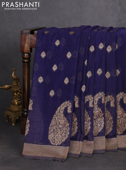 Banarasi semi georgette saree navy blue with allover thread & zari woven buttas and zari woven border